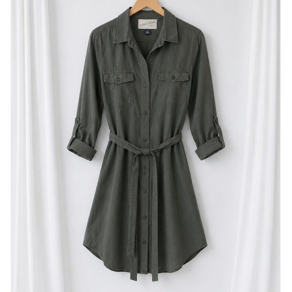 Universal Thread Utility‎ Shirt Dress Womens S Olive Green Roll Tab Belted